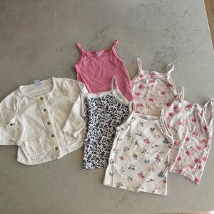 Petit Bateau Girls Pink Floral Tank Tops Cardigan Undershirts Set Lot 4T